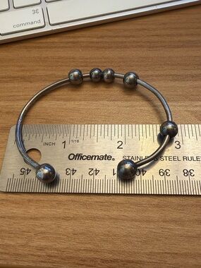 Vintage Sterling Silver Ball Accent Cuff Bracelet - Silver